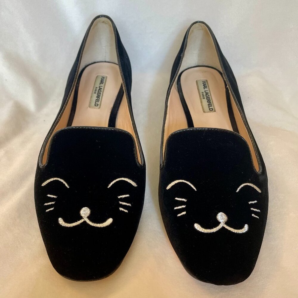 Karl Lagerfeld Black Kitty Cat Flat Loafers